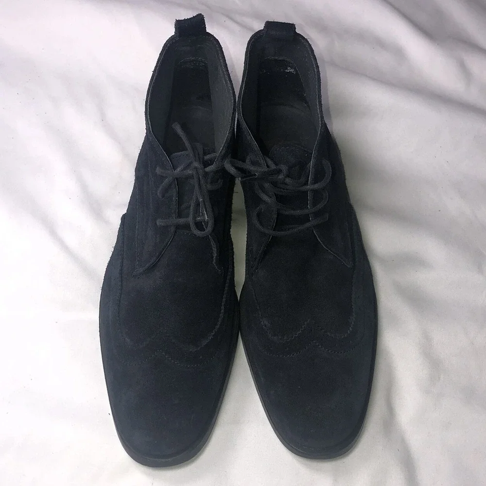TOPMAN Boots Men Size 9 EUR 41 Blue Suede Ankle Wing Tip Lace- up University